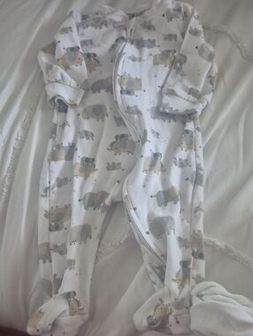 Neutral Elephant Print Footed One-Piece - White